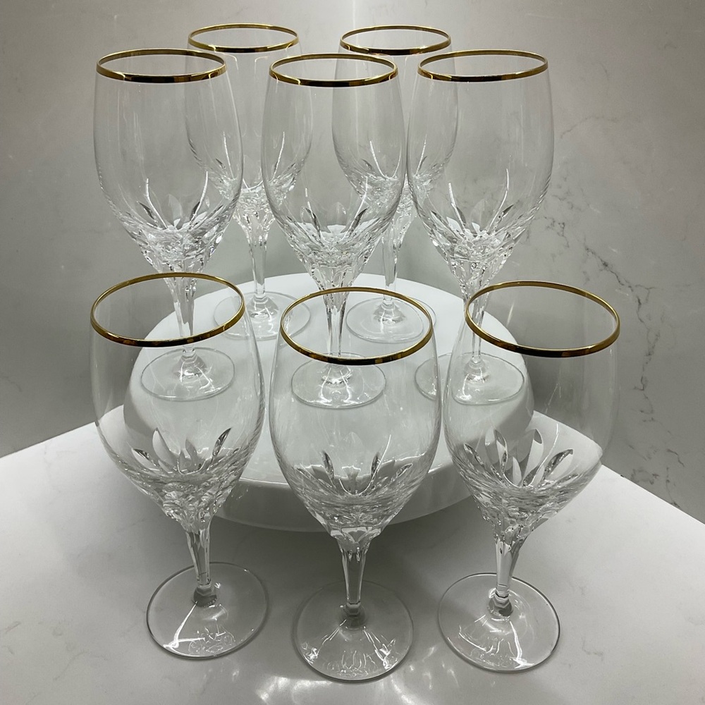 Gorham Crystal Diamond Wine Glasses With Gold Rims set of 8